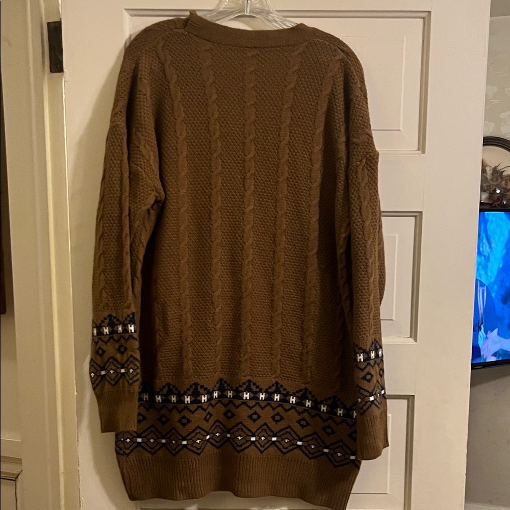 Brown Knit Cardigan with Patterned Hem - Picture 2 of 5